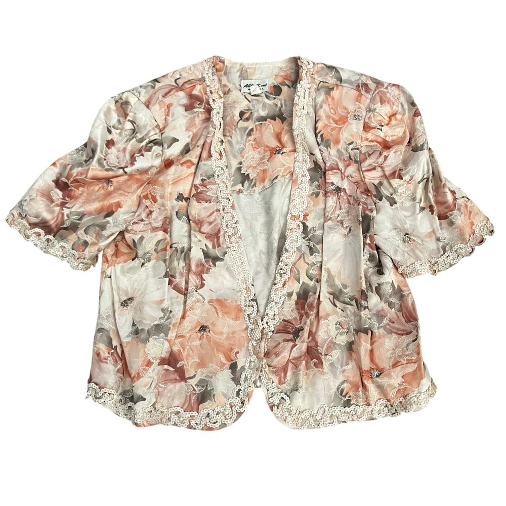 Vintage Abbey Kent Floral Sequin Trim Jacket USA Cottagecore Boho Size 18